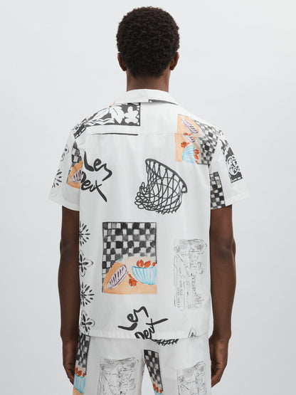 Reiss Les Deux Cotton Graphic-Print Shirt in Ivory Print