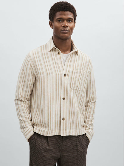 Reiss Les Deux Cotton-Blend Stripe Overshirt in Ivory