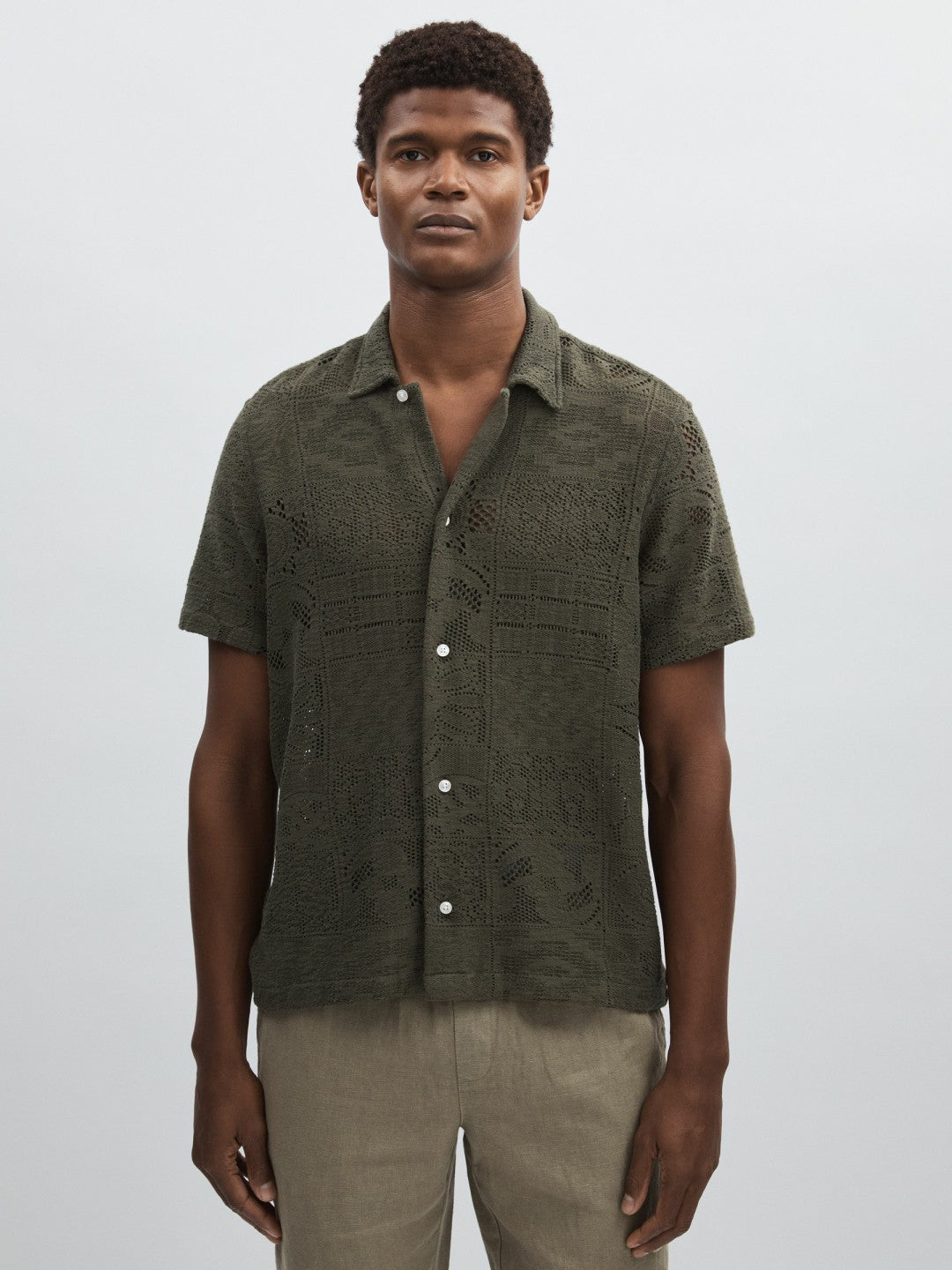 Reiss Les Deux Blend Lace Shirt in Olive Green