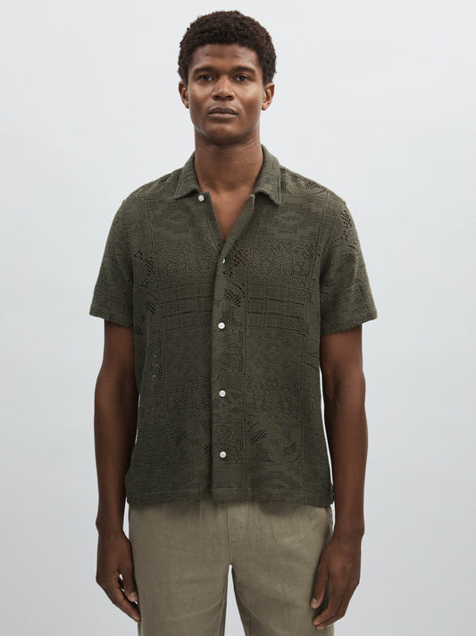 Reiss Les Deux Blend Lace Shirt in Olive Green