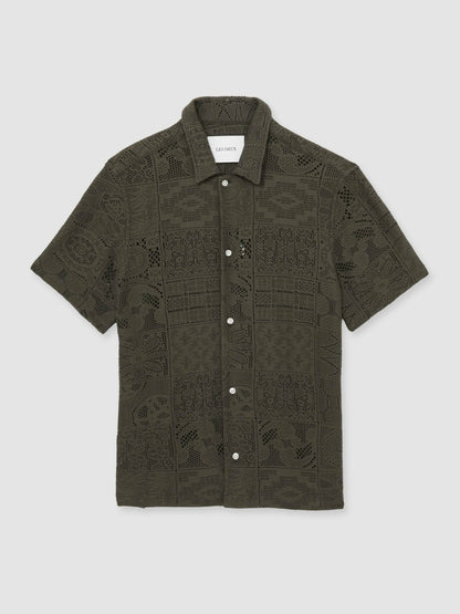 Reiss Les Deux Blend Lace Shirt in Olive Green