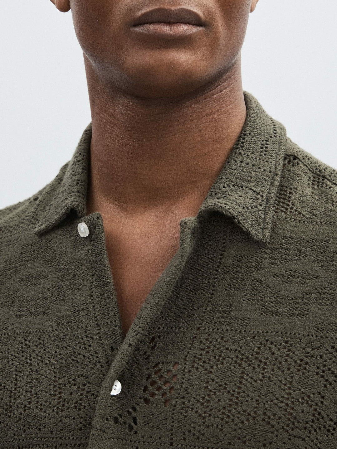 Reiss Les Deux Blend Lace Shirt in Olive Green