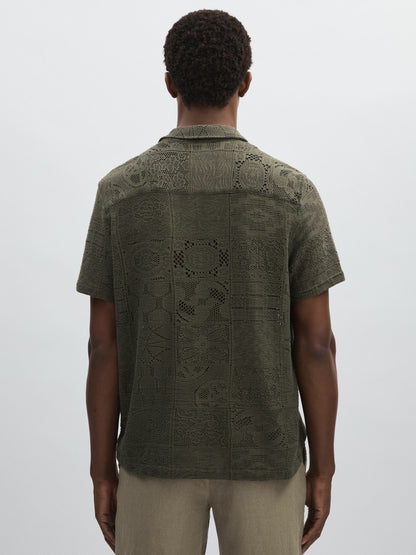 Reiss Les Deux Blend Lace Shirt in Olive Green