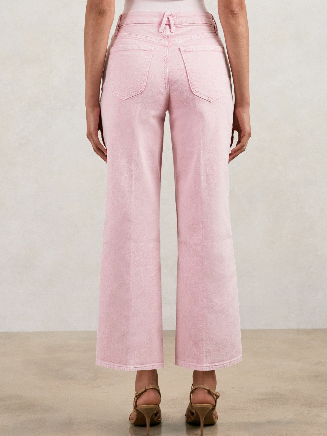 Reiss Cropped Palazzo Jeans in Rose Pink