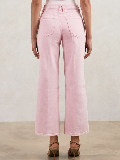 Reiss Cropped Palazzo Jeans in Rose Pink
