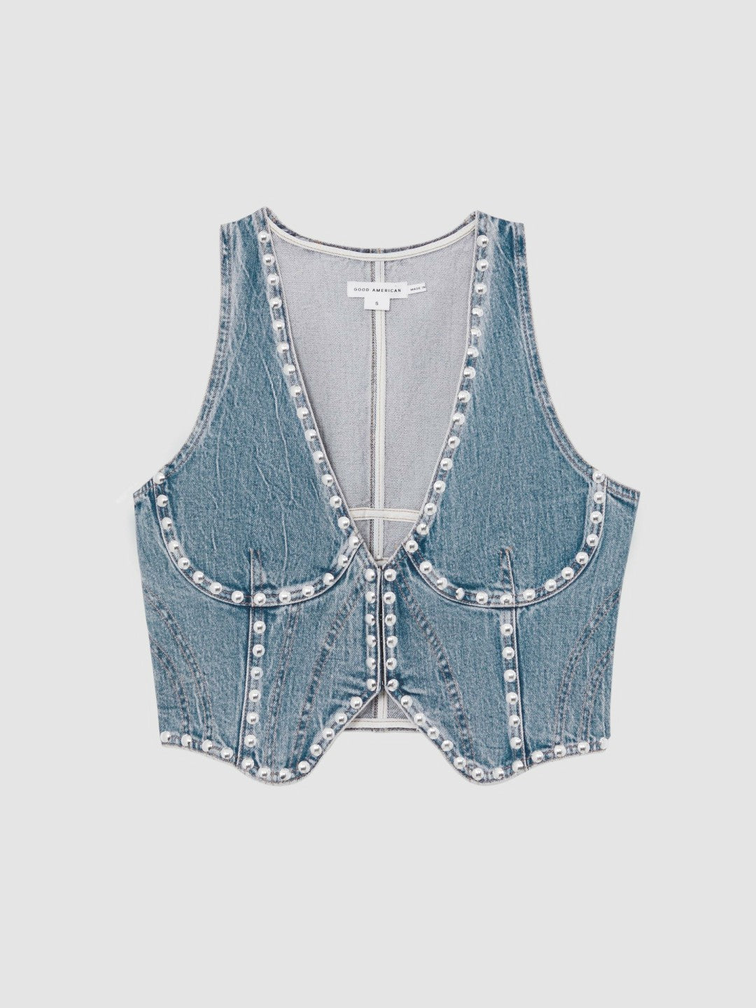 Reiss Studded Denim Vest in Indigo Blue