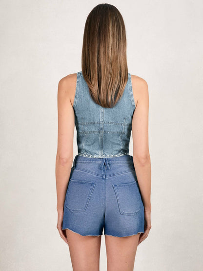Reiss Studded Denim Vest in Indigo Blue