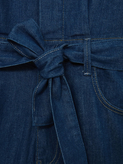 Reiss Paige Maraya Blue Wide Leg Belted Denim Jumpsuit in Maraya Blue