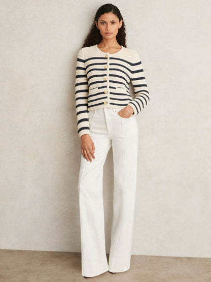 Reiss Paige Ecru Wide Leg Pintuck Jeans in Ecru