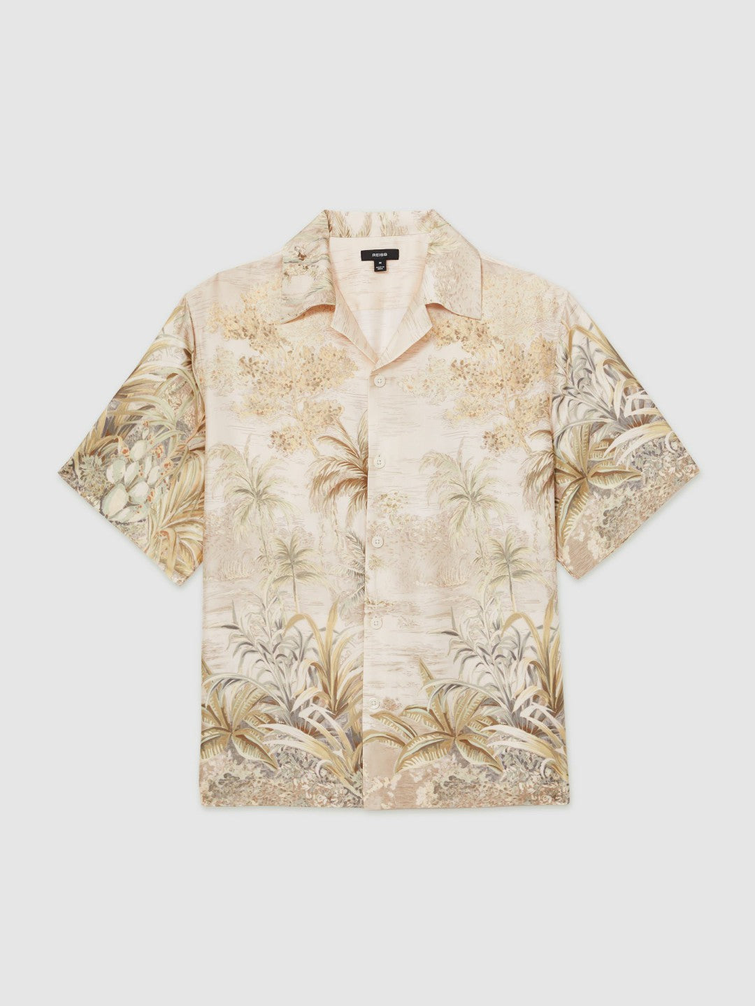 Reiss Jungle Print Cuban-Collar Shirt in Soft Sage Green