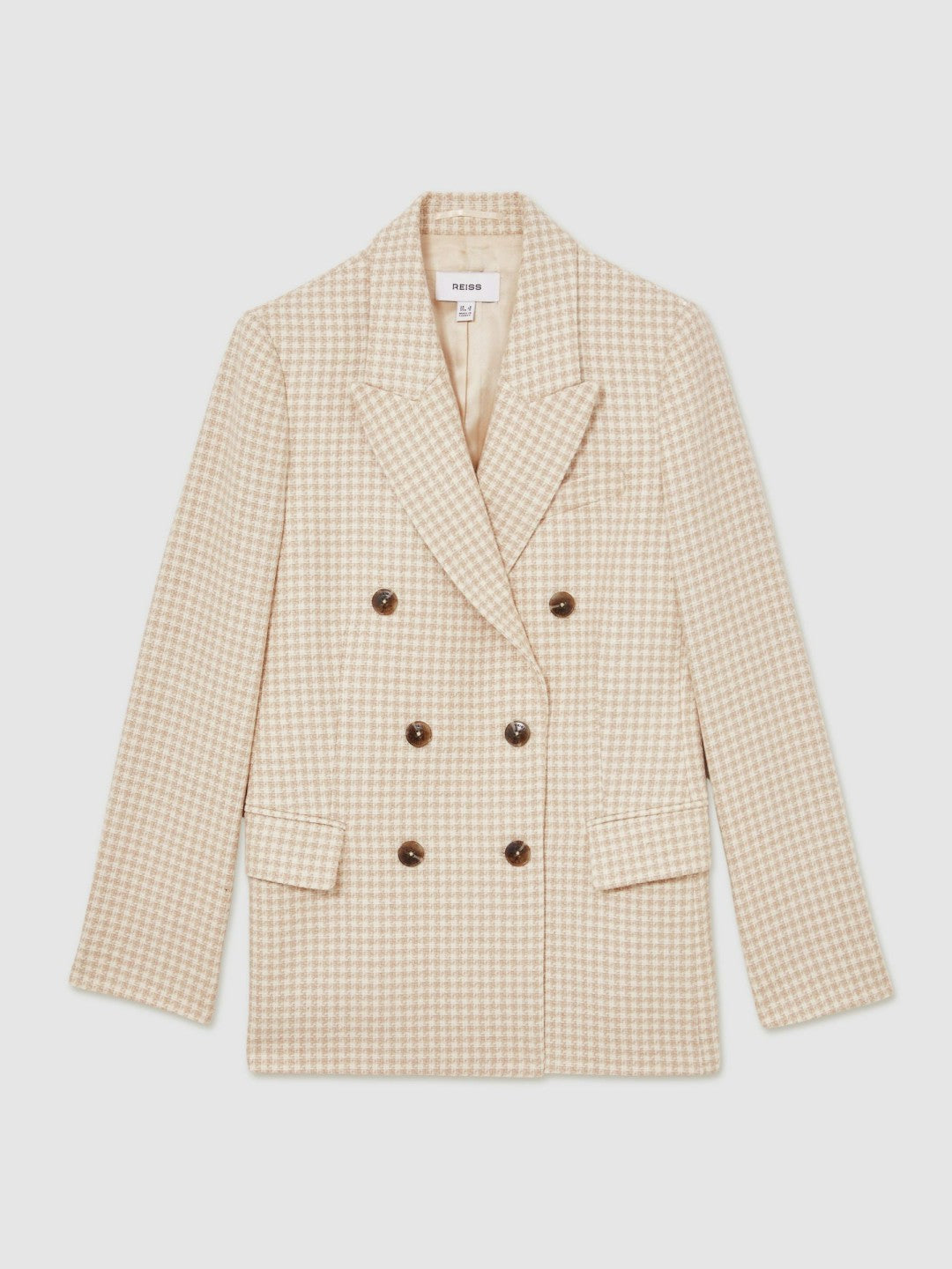 Reiss Petite Double Breasted Check Blazer With Wool in Neutral Check
