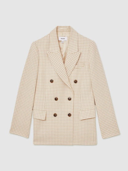 Reiss Petite Double Breasted Check Blazer With Wool in Neutral Check