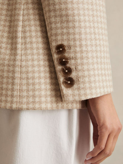 Reiss Petite Double Breasted Check Blazer With Wool in Neutral Check