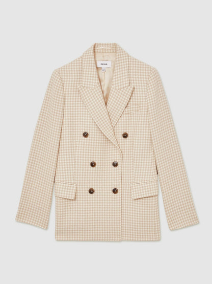 Reiss Double Breasted Check Blazer With Wool in Neutral Check