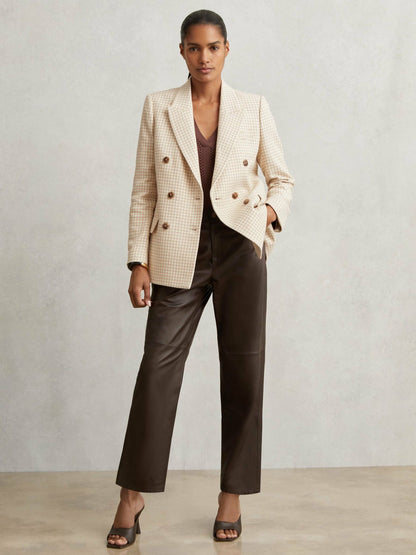 Reiss Double Breasted Check Blazer With Wool in Neutral Check