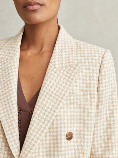 Reiss Double Breasted Check Blazer With Wool in Neutral Check