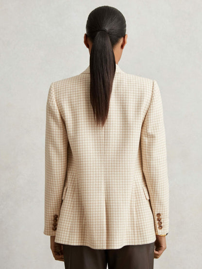 Reiss Double Breasted Check Blazer With Wool in Neutral Check