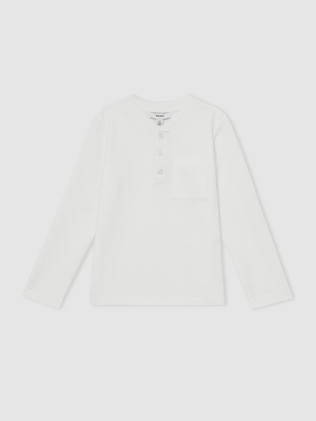 Reiss 13-14 yrs Cotton-Blend Waffle Henley T-Shirt in White