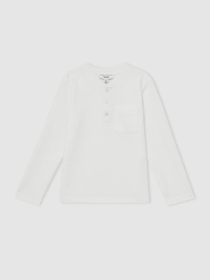 Reiss 13-14 yrs Cotton-Blend Waffle Henley T-Shirt in White
