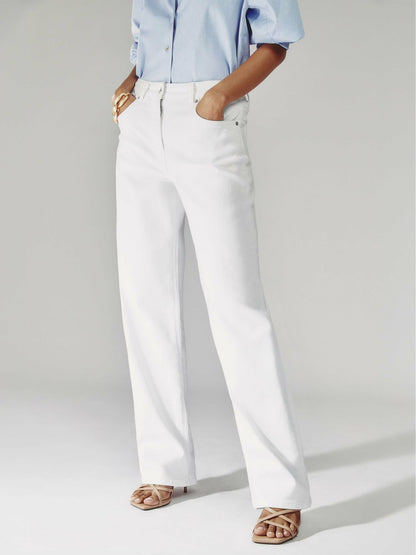 Reiss Petite Straight Leg Turn Up Jeans in White