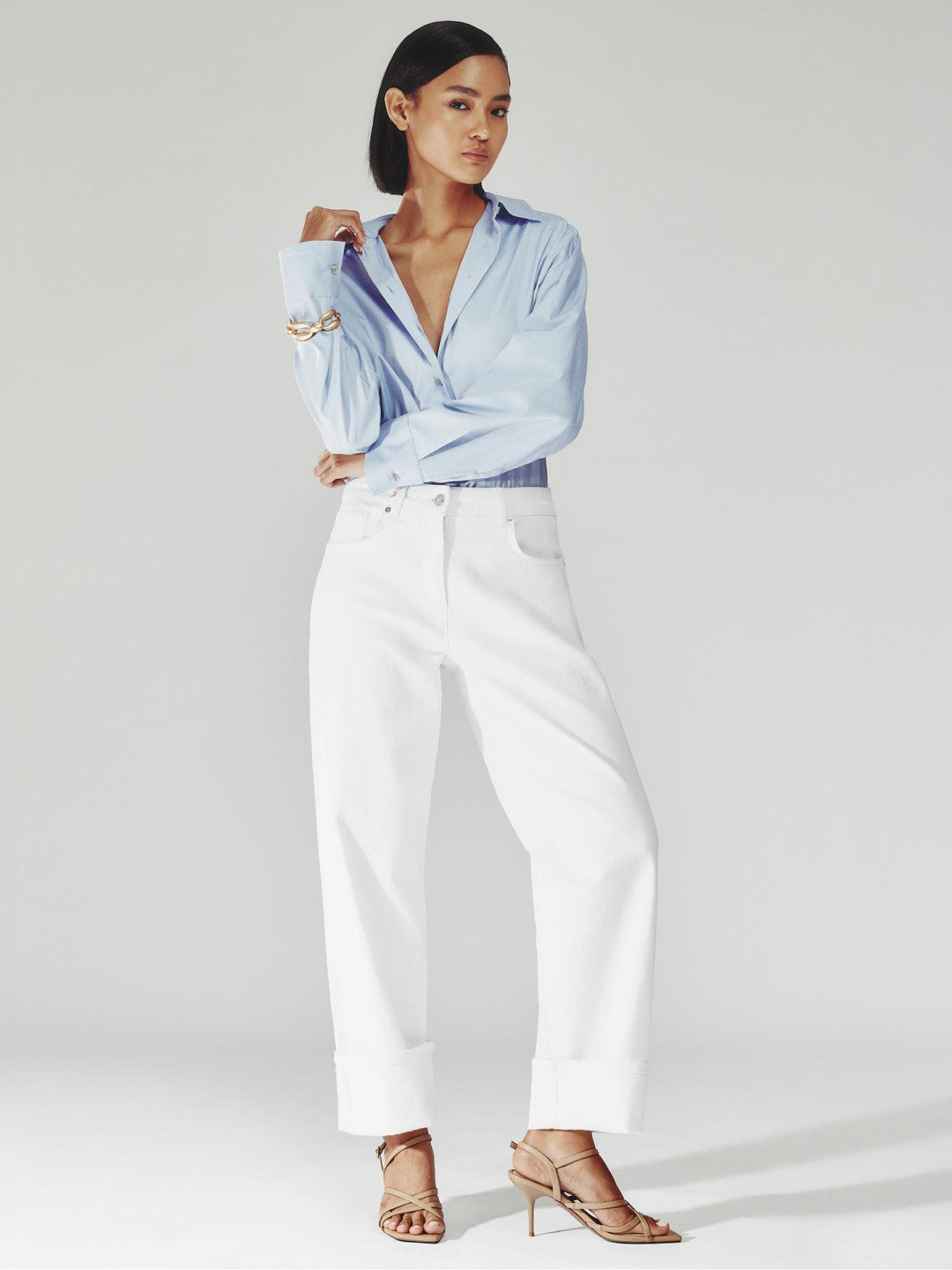 Reiss Petite Straight Leg Turn Up Jeans in White