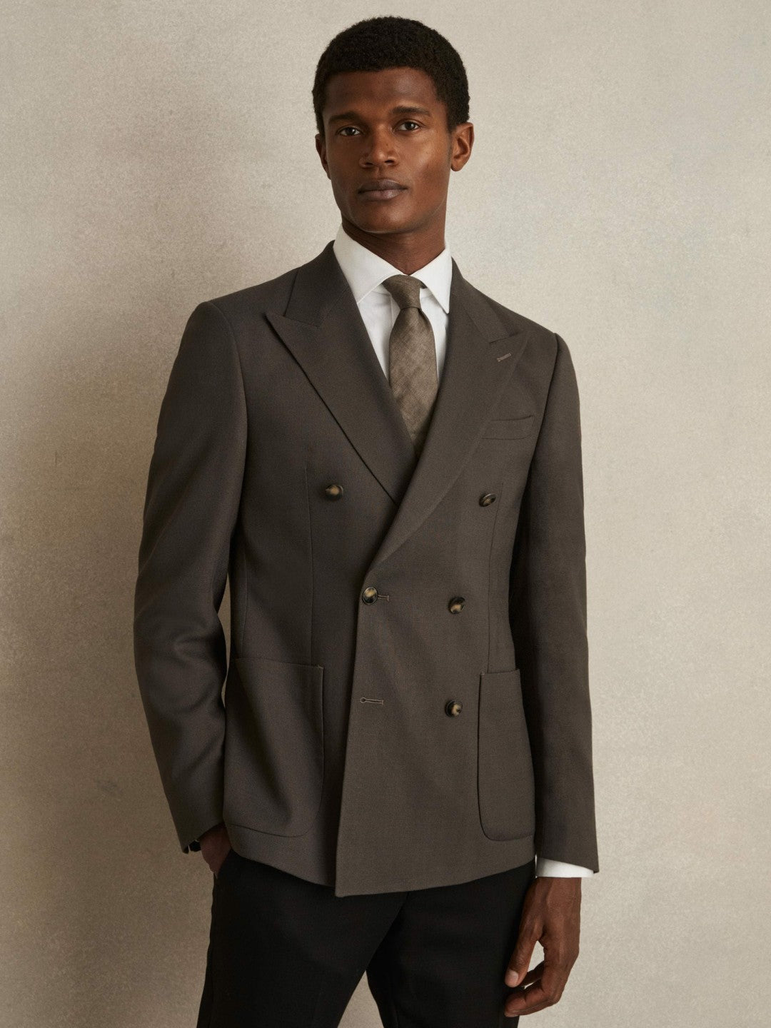 Reiss Slim Fit Double Breasted Suit Blazer in Dark Green
