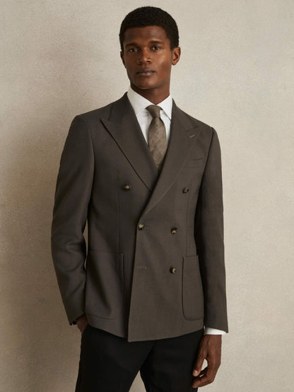 Reiss Slim Fit Double Breasted Suit Blazer in Dark Green