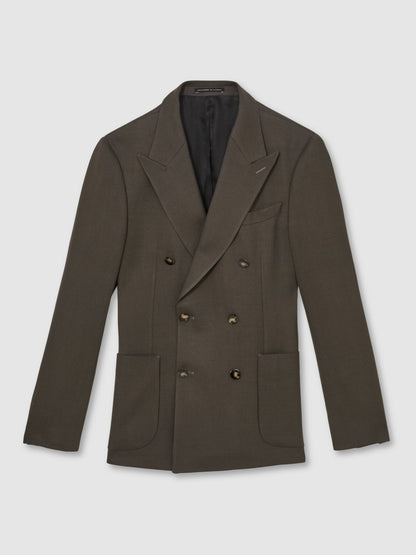 Reiss Slim Fit Double Breasted Suit Blazer in Dark Green