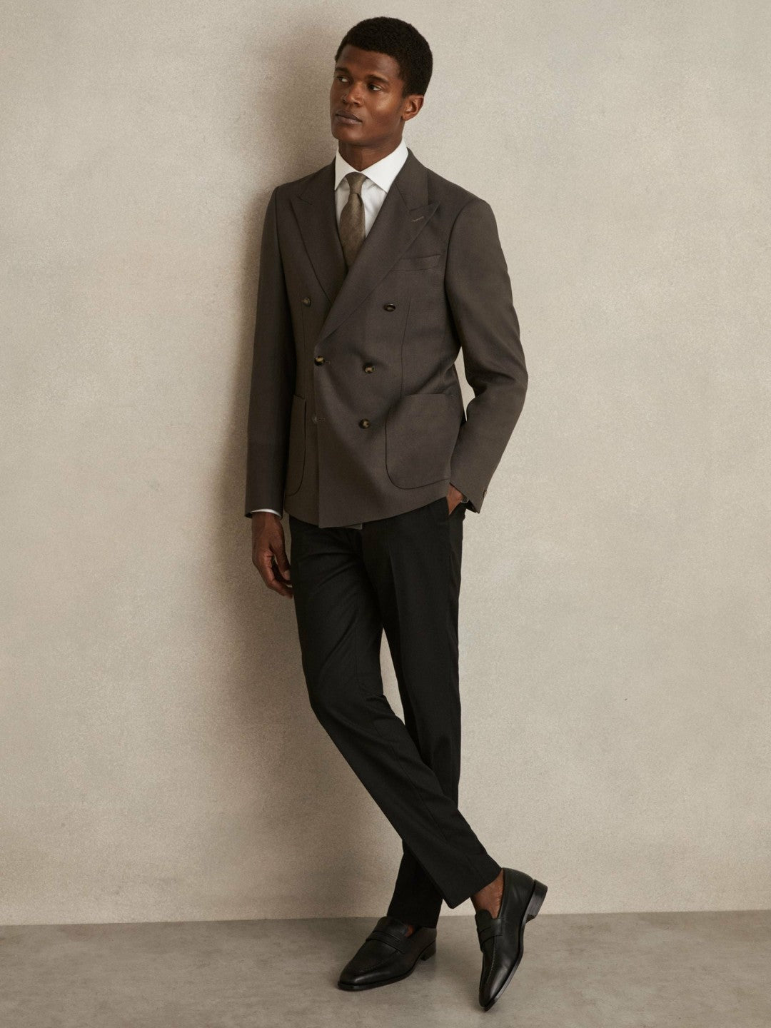 Reiss Slim Fit Double Breasted Suit Blazer in Dark Green