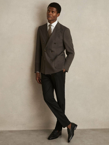 Reiss Slim Fit Double Breasted Suit Blazer in Dark Green