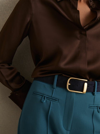 Reiss Leather Half Keeper Belt in Navy