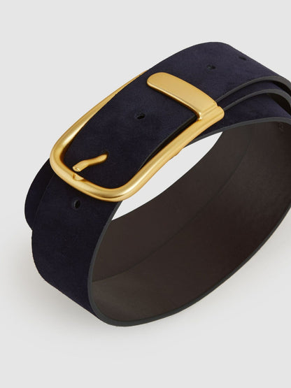 Reiss Leather Half Keeper Belt in Navy