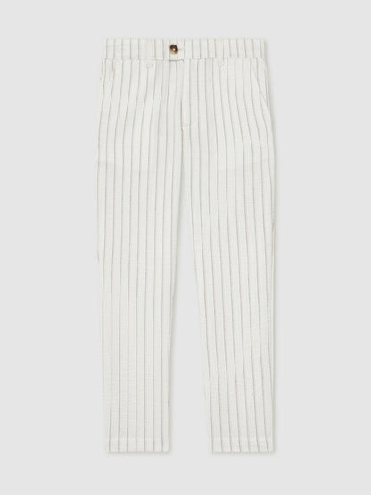 Reiss 9-13 yrs Cotton Pinstripe Trousers Regular-Fit in Off White/Taupe Brown