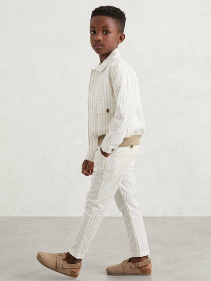 Reiss 9-13 yrs Cotton Pinstripe Trousers Regular-Fit in Off White/Taupe Brown