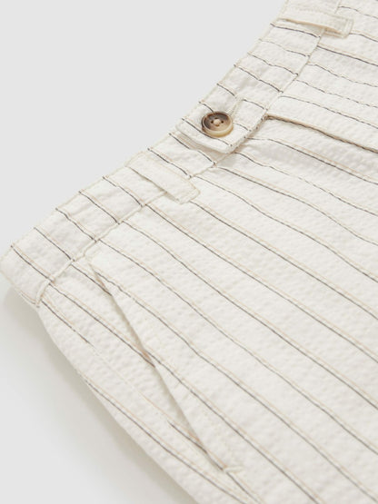 Reiss 9-13 yrs Cotton Pinstripe Trousers Regular-Fit in Off White/Taupe Brown