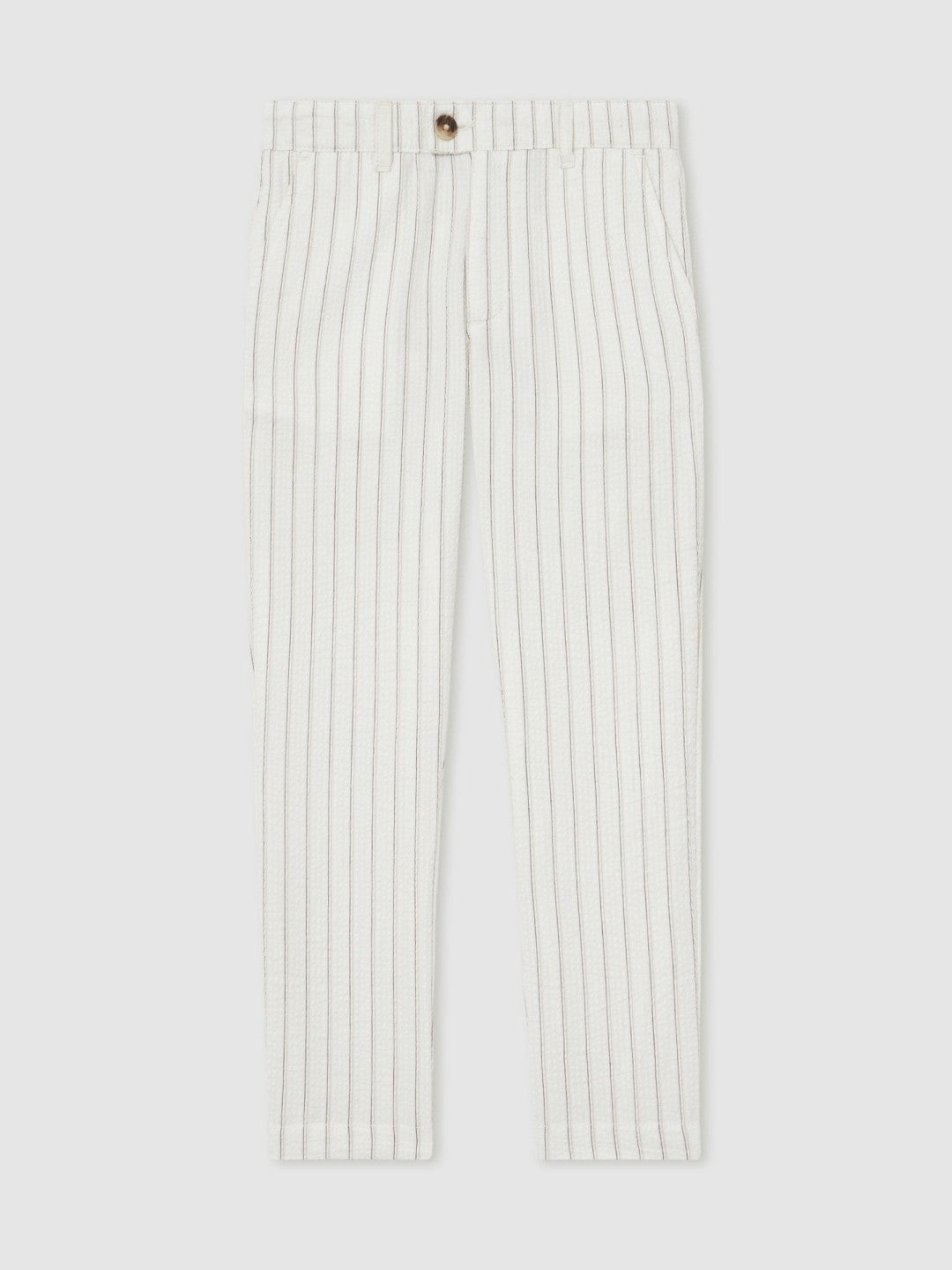 Reiss 3-9 yrs Cotton Pinstripe Trousers Regular-Fit in Off White/Taupe Brown