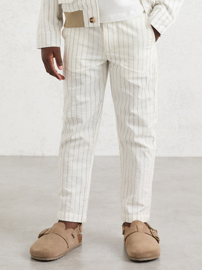 Reiss 3-9 yrs Cotton Pinstripe Trousers Regular-Fit in Off White/Taupe Brown