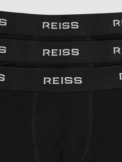 Reiss 3-9 yrs Stretch-Cotton Logo-Waistband Boxer Shorts 3 Pack in Black
