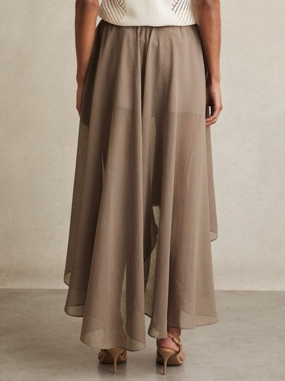 Reiss Petite Sheer-Overlay High-Low Shorts in Mink Neutral