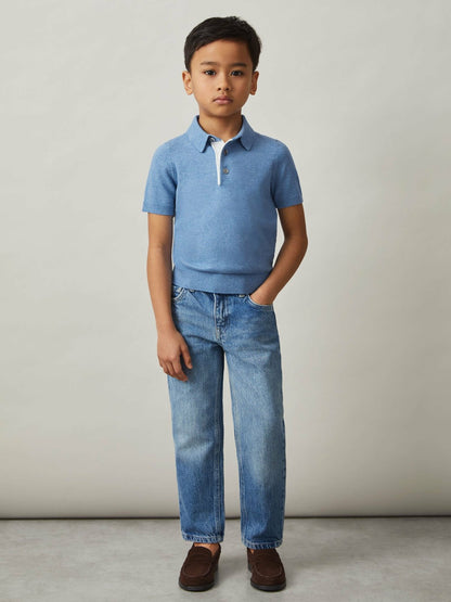Reiss 3-9 yrs Contrast Placket Polo Shirt With Cotton in Blue