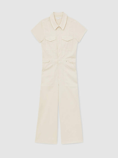 Reiss Good American Cotton Twill Jumpsuit with Stretch in Ecru