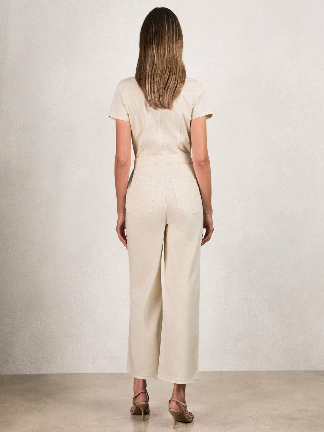 Reiss Good American Cotton Twill Jumpsuit with Stretch in Ecru
