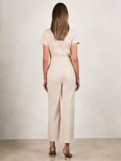 Reiss Good American Cotton Twill Jumpsuit with Stretch in Ecru