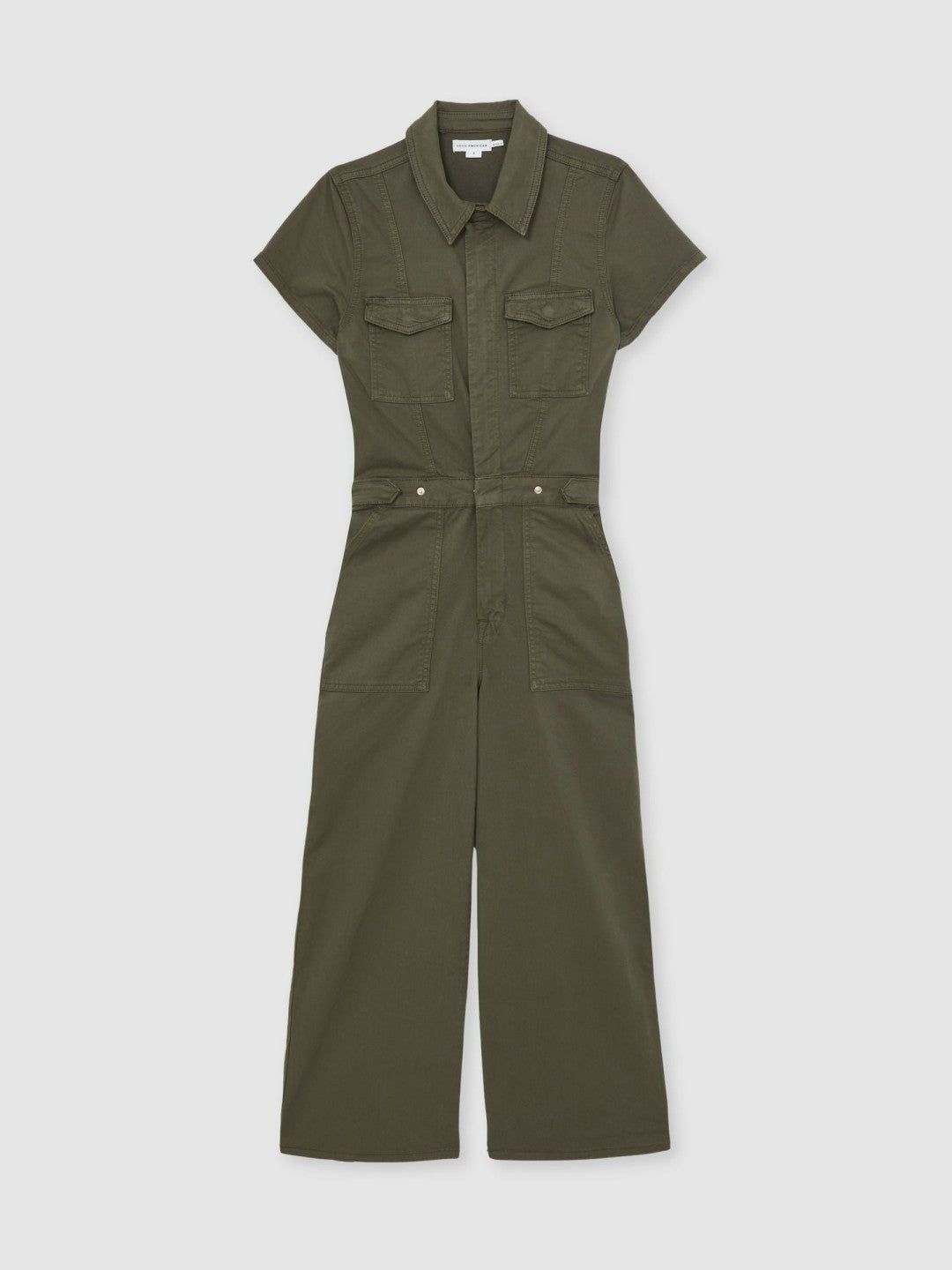 Reiss Good American Cotton Twill Jumpsuit with Stretch in Khaki