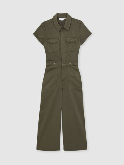 Reiss Good American Cotton Twill Jumpsuit with Stretch in Khaki