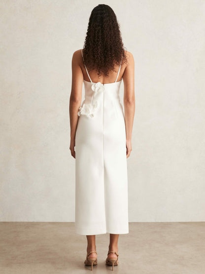 Reiss Acler Ivory Petal Detail Fitted Midi Dress in Ivory