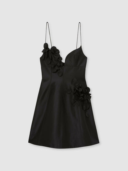 Reiss Acler Petal Detail Fitted Mini Black Dress in Black