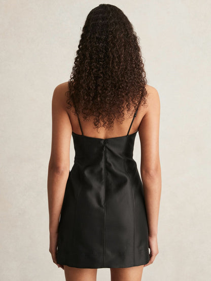 Reiss Acler Petal Detail Fitted Mini Black Dress in Black