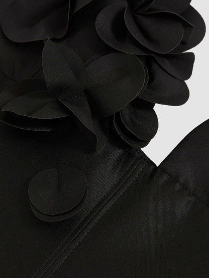 Reiss Acler Petal Detail Fitted Mini Black Dress in Black