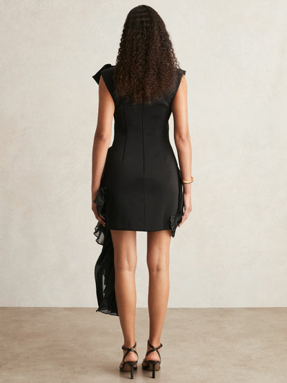 Reiss Acler Layered Ruffle Mini Black Dress in Black